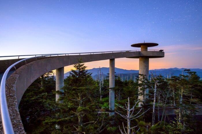 concrete observation tower at sunset